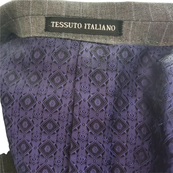 Tessuto Italiano Wool Suit 40 Reg x 36 Grey Baby Blue Chalkstripe - Picture 7 of 9